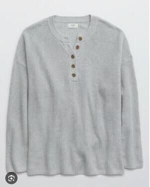 Women’s Aerie Gray Knit Sweater Size XXL Henley Lounge Comfort Soft Leisure